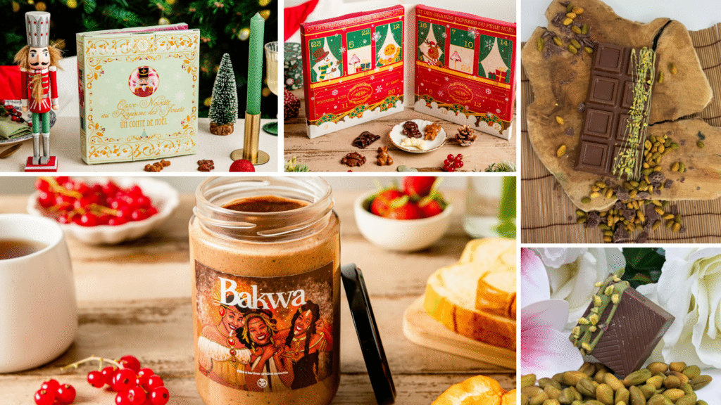 tous les produits phares : chocolat dubaï, pâte à tartiner bakwa, calendriers de l'avent
